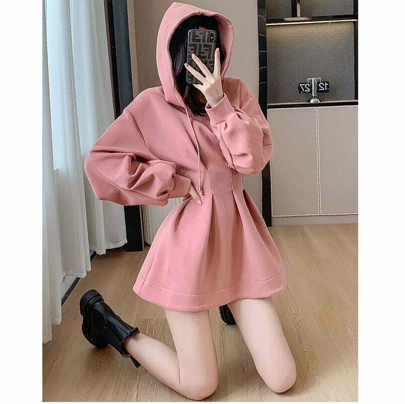 Gen Z K-POP Streetwear Long Sleeve Hooded Sweatshirt Dress