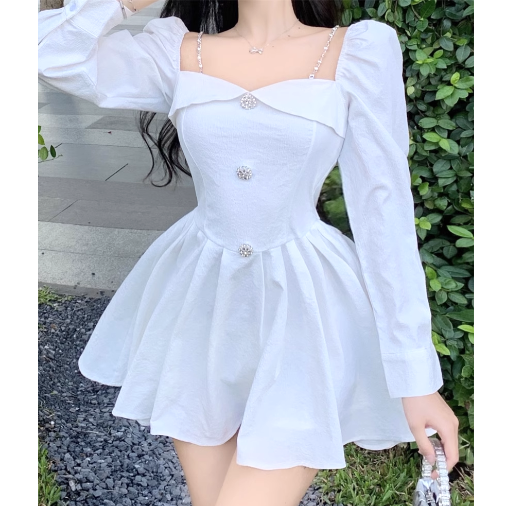 Gen Z K-POP Streetwear: Long Sleeve Square Neck A-Line Dress