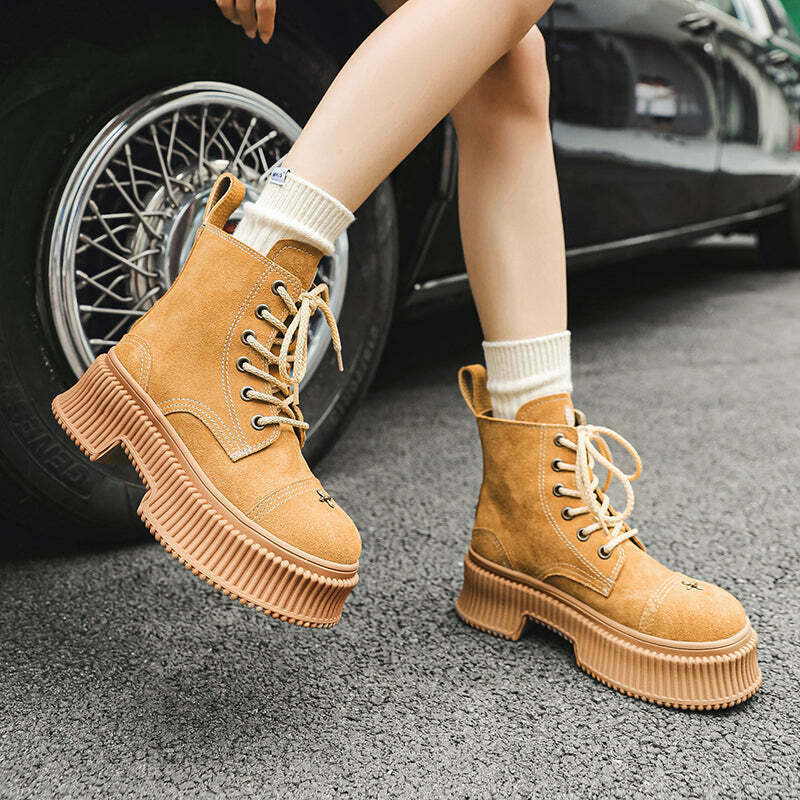 Gen Z K-POP Streetwear: Monza Cross Platform Boots for Y2K Style