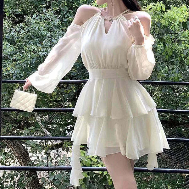 Gen Z K-POP Streetwear: Off Shoulder Ruffle Dress for Y2K Style