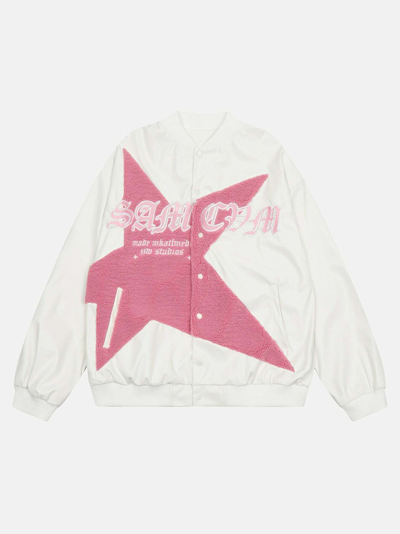 Gen Z K-POP Streetwear: Pentagram Embroidered Leather Jacket