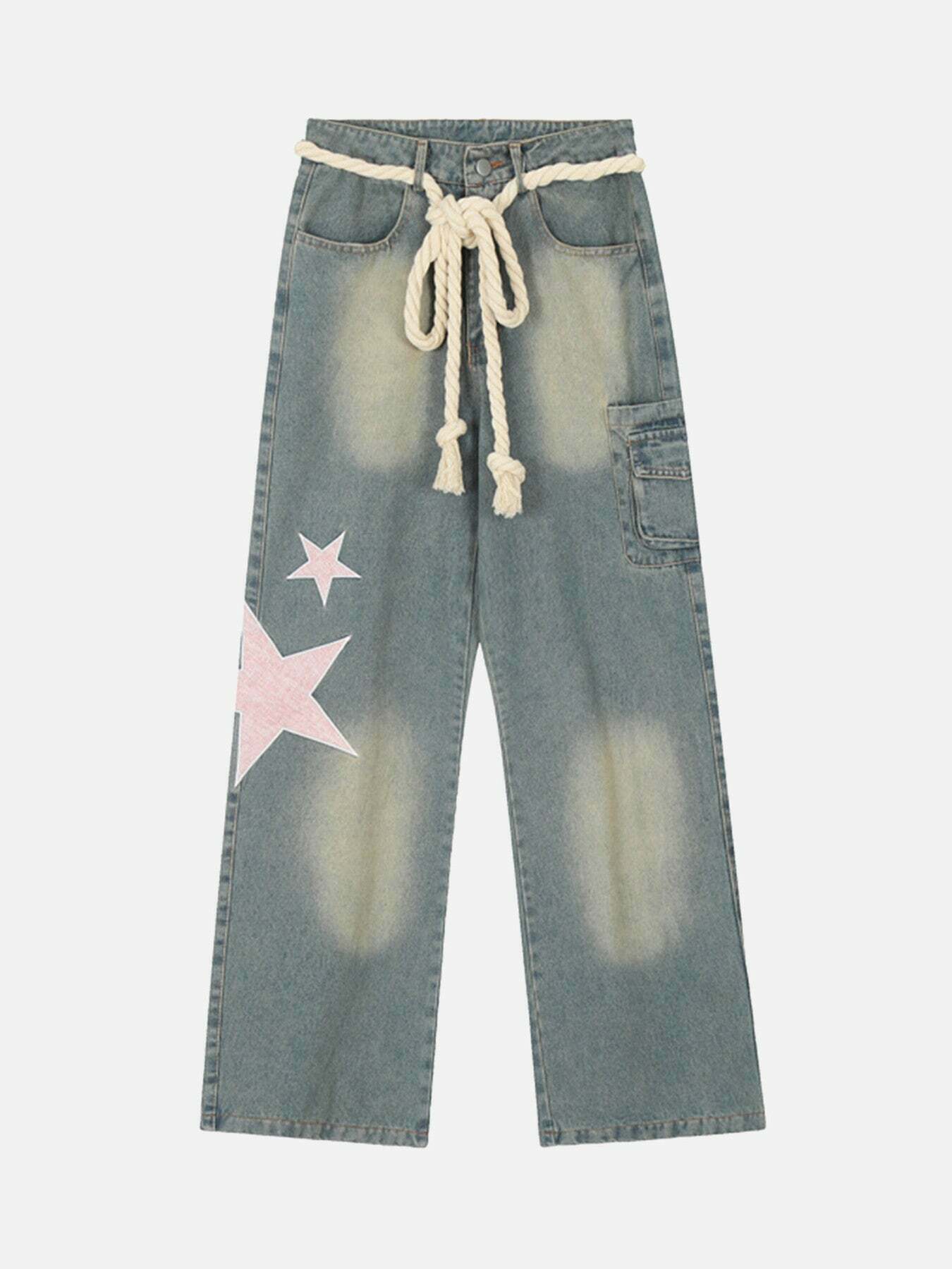 Gen Z K-POP Streetwear: Pentagram Embroidered Straight Leg Pants