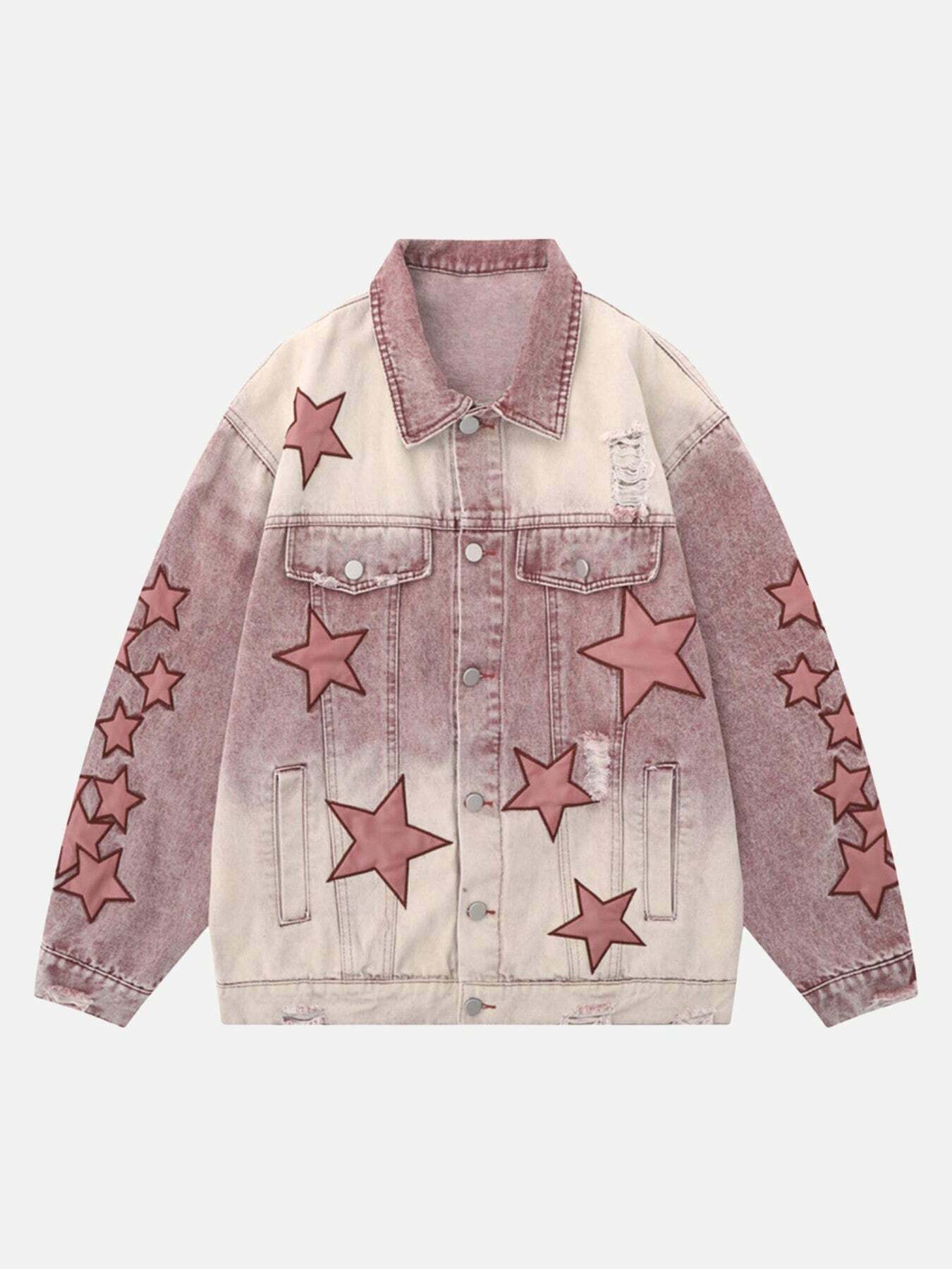 Gen Z K-POP Streetwear: Pentagram Embroidered Y2K Denim Jacket