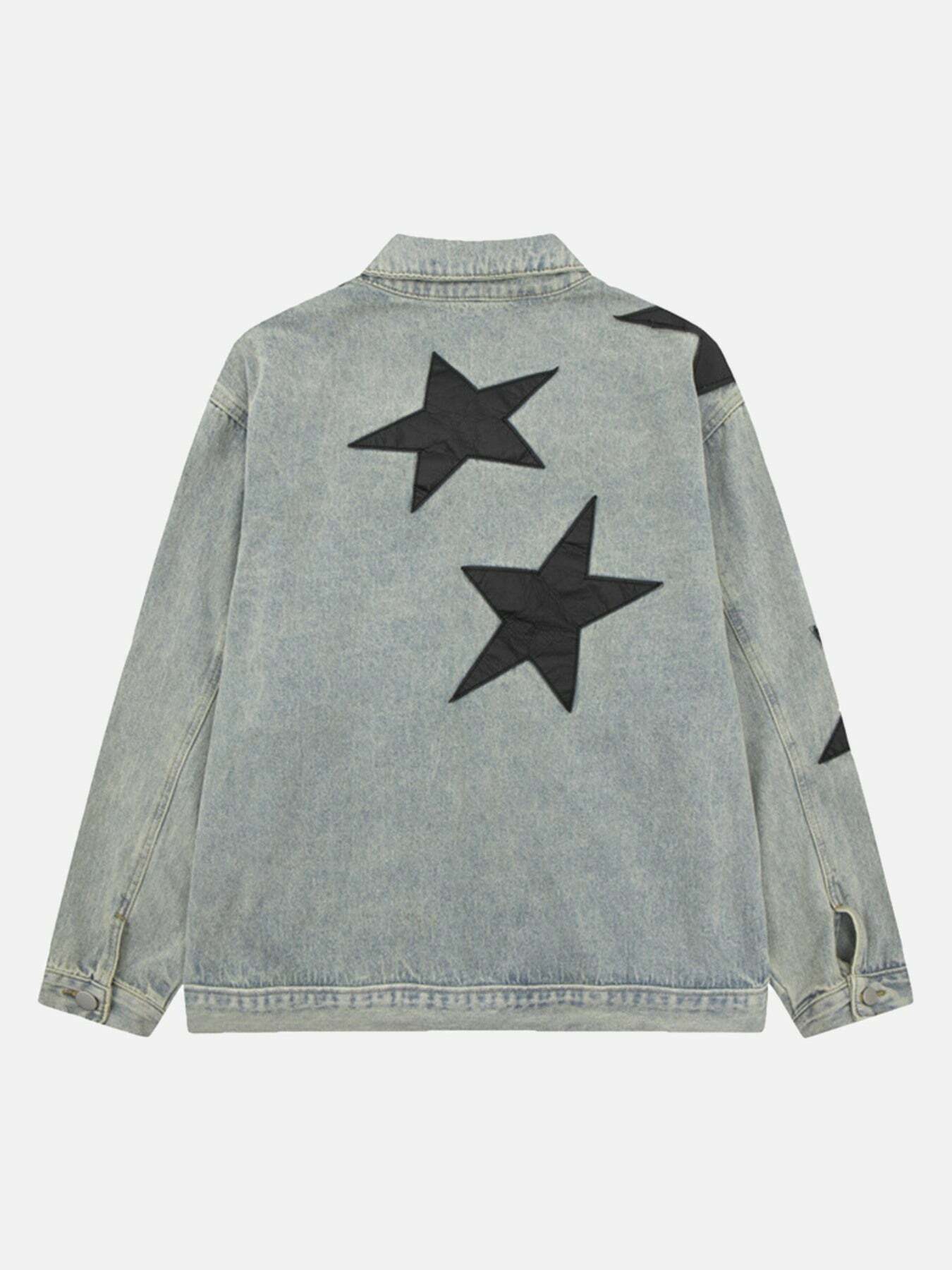 Gen Z K-POP Streetwear: Pentagram Embroidered Y2K Denim Jacket