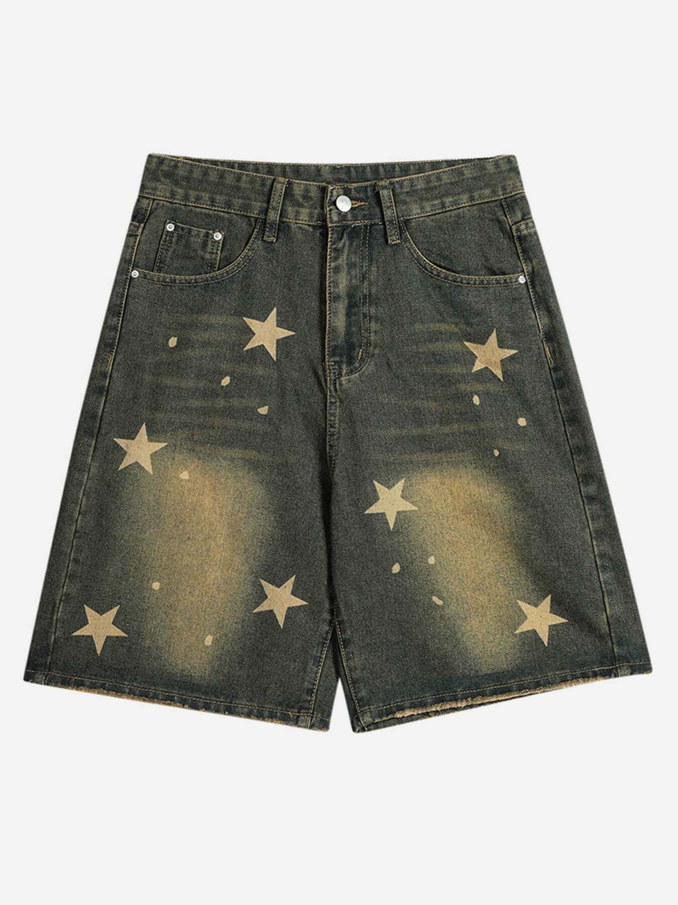 Gen Z K-POP Streetwear: Pentagram Wide Leg Denim Shorts