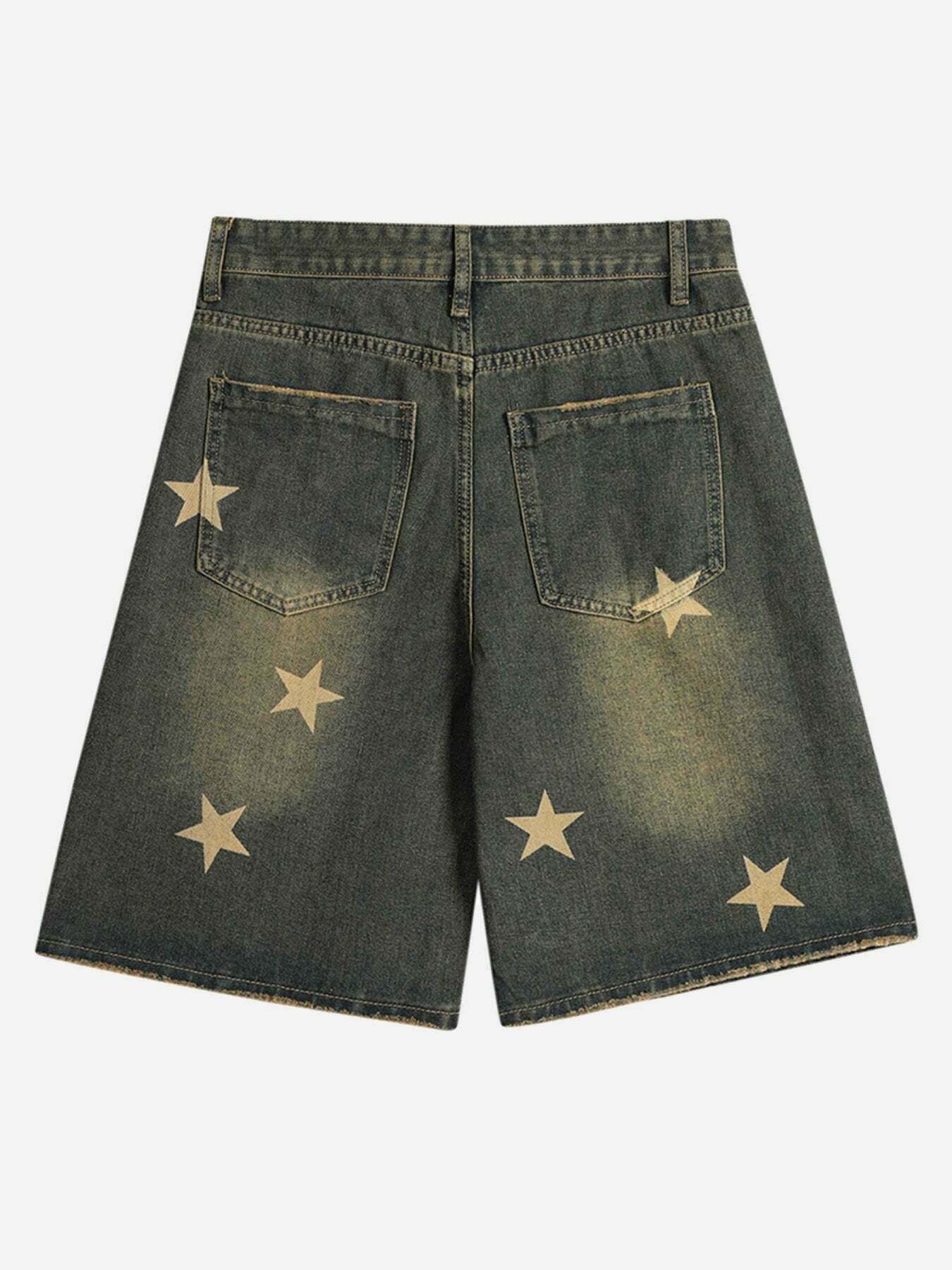 Gen Z K-POP Streetwear: Pentagram Wide Leg Denim Shorts