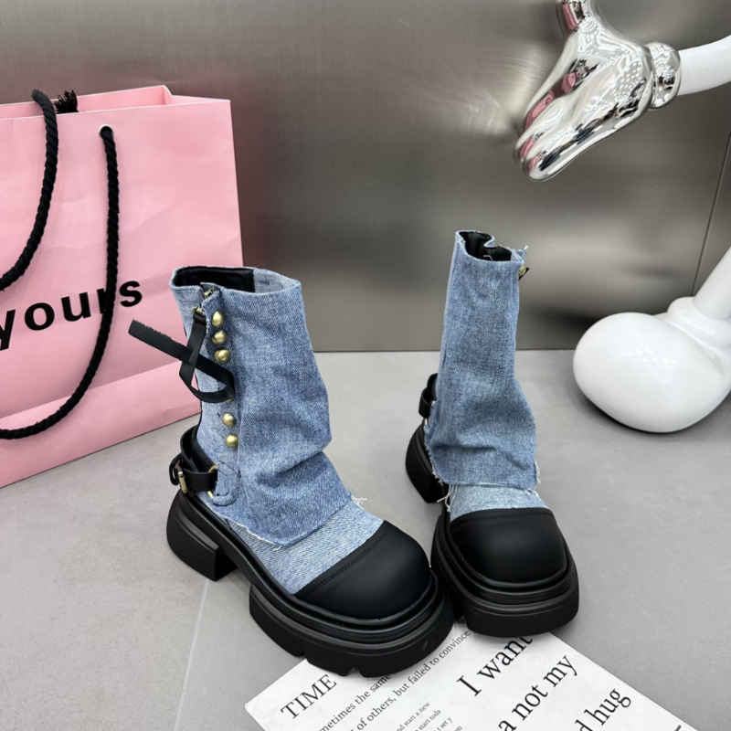 Gen Z K-POP Streetwear: Perry Denim Boots for Y2K Fashion