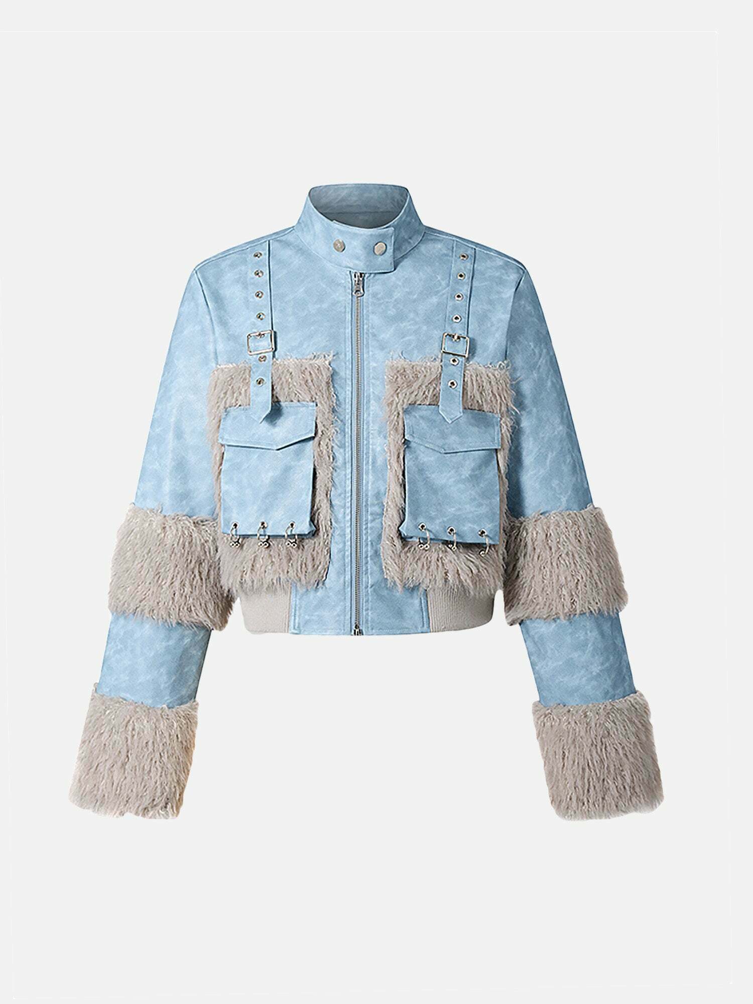 Gen Z K-POP Streetwear: Plush Patchwork Jacket for Trendy Fashionistas