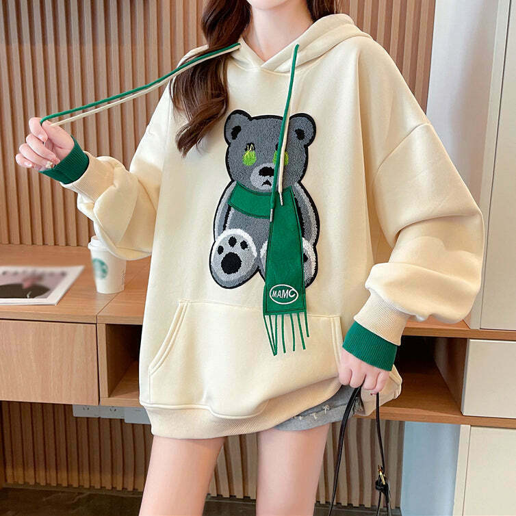 Gen Z K-POP Streetwear: Pocket Bear Hooded Sweatshirt