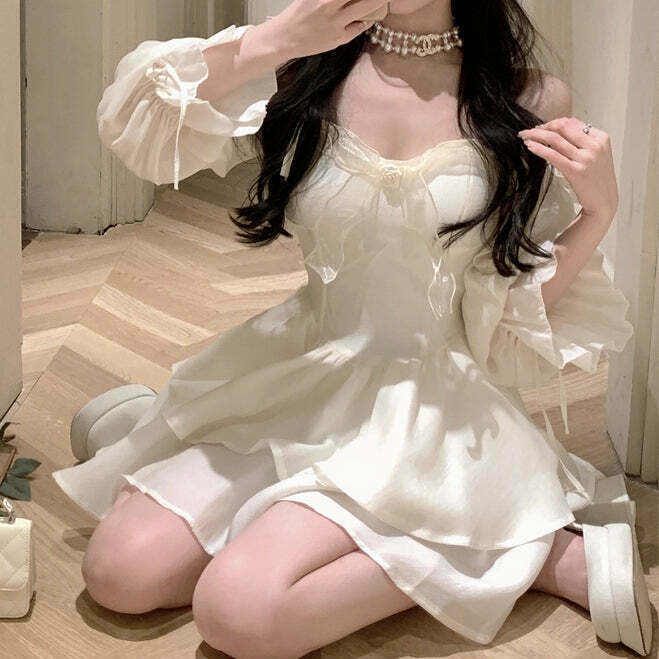 Gen Z K-POP Streetwear: Princess Puff Long Sleeve Tube Top Dress