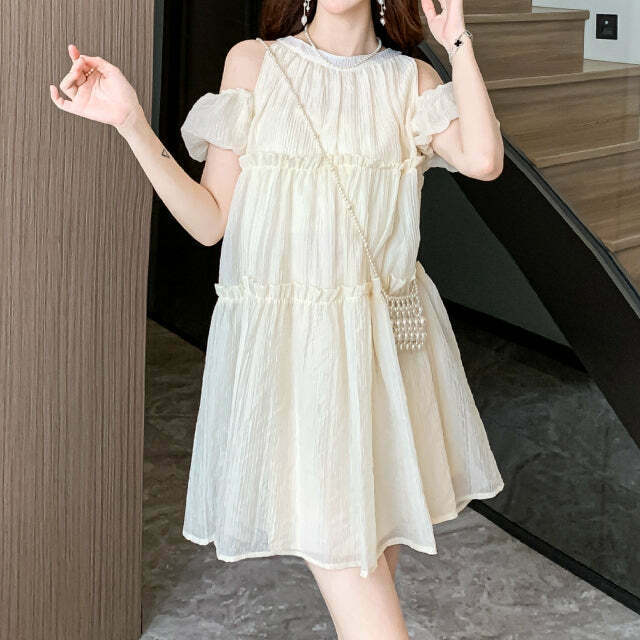 Gen Z K-POP Streetwear: Puff Sleeve Off-Shoulder Sweet Dress