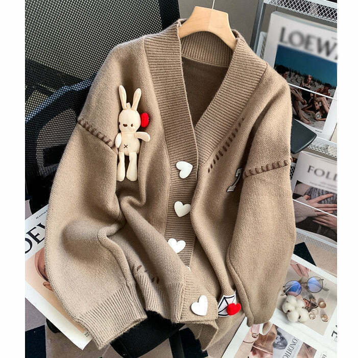 Gen Z K-POP Streetwear: Rabbit Loose Knit Long Sleeve Cardigan