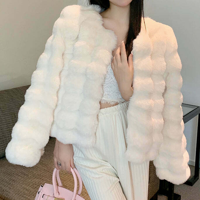 Gen Z K-POP Streetwear: Rex Rabbit Mink Fur Long Sleeve Coat