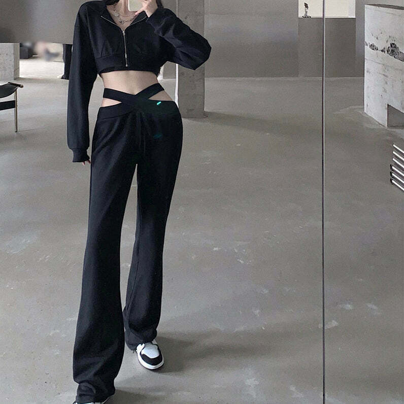 Gen Z K-POP Streetwear Set: Long-Sleeve Top & Wide-Leg Pants