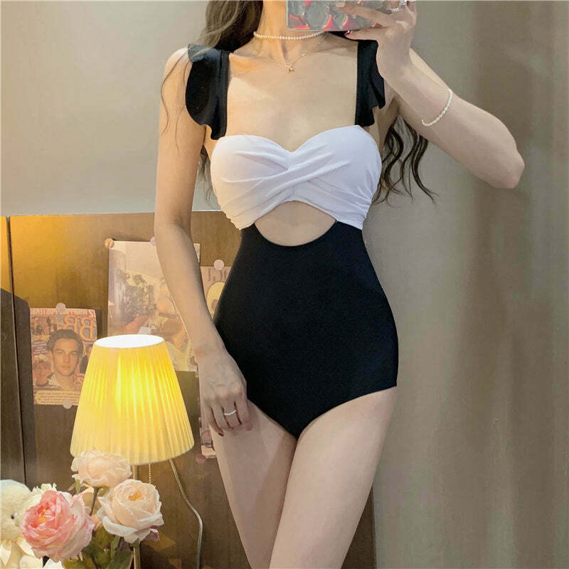 Gen Z K-POP Streetwear: Sexy Slim One-Piece Swimsuit for Y2K Fashion