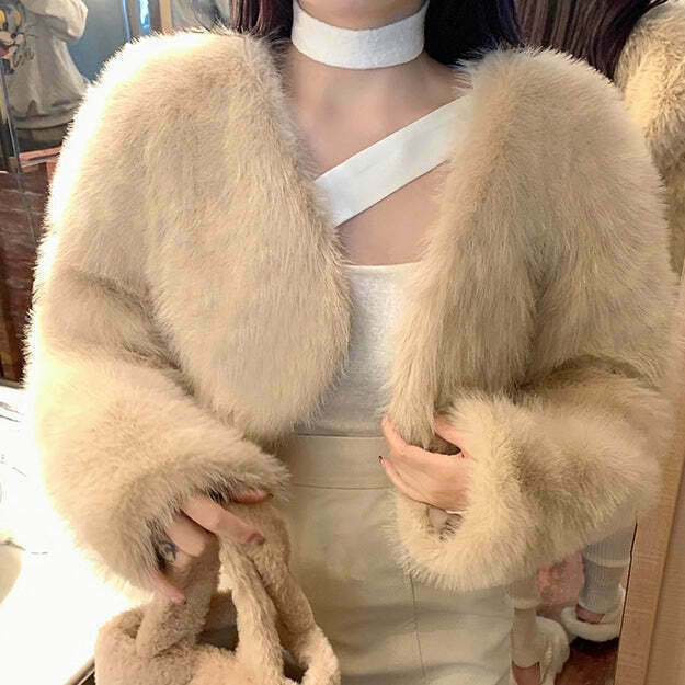 Gen Z K-POP Streetwear: Shaggy Long Sleeve Fur Jacket