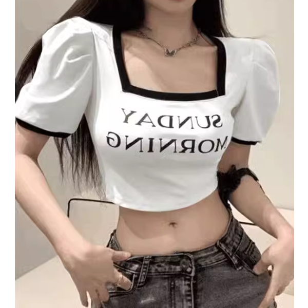 Gen Z K-POP Streetwear: Slim Cropped T-Shirt with Square Neck