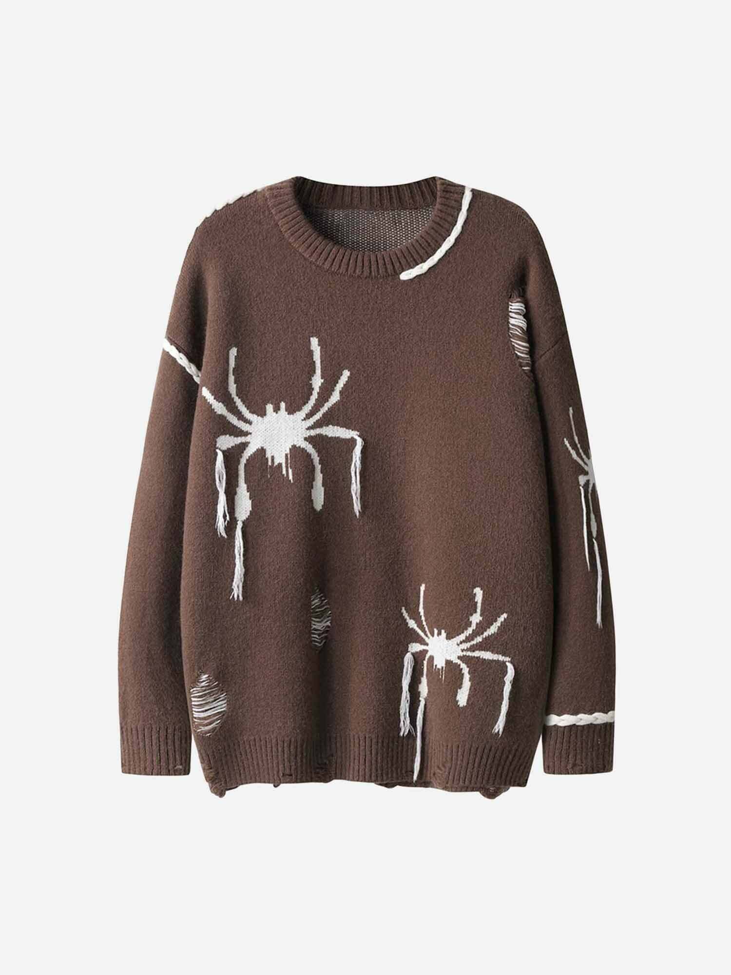 Gen Z K-POP Streetwear: Spider Crew Loose Neck Sweater for Y2K Style