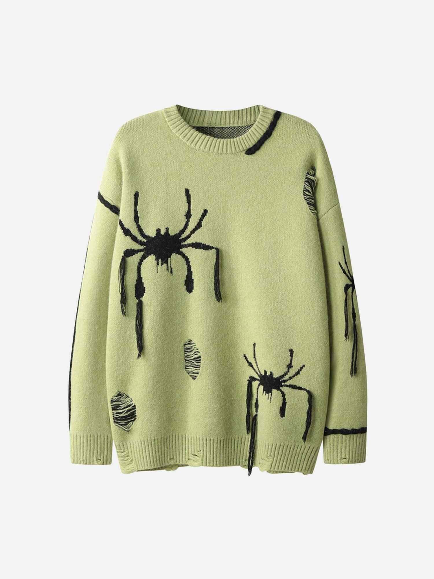 Gen Z K-POP Streetwear: Spider Crew Loose Neck Sweater for Y2K Style