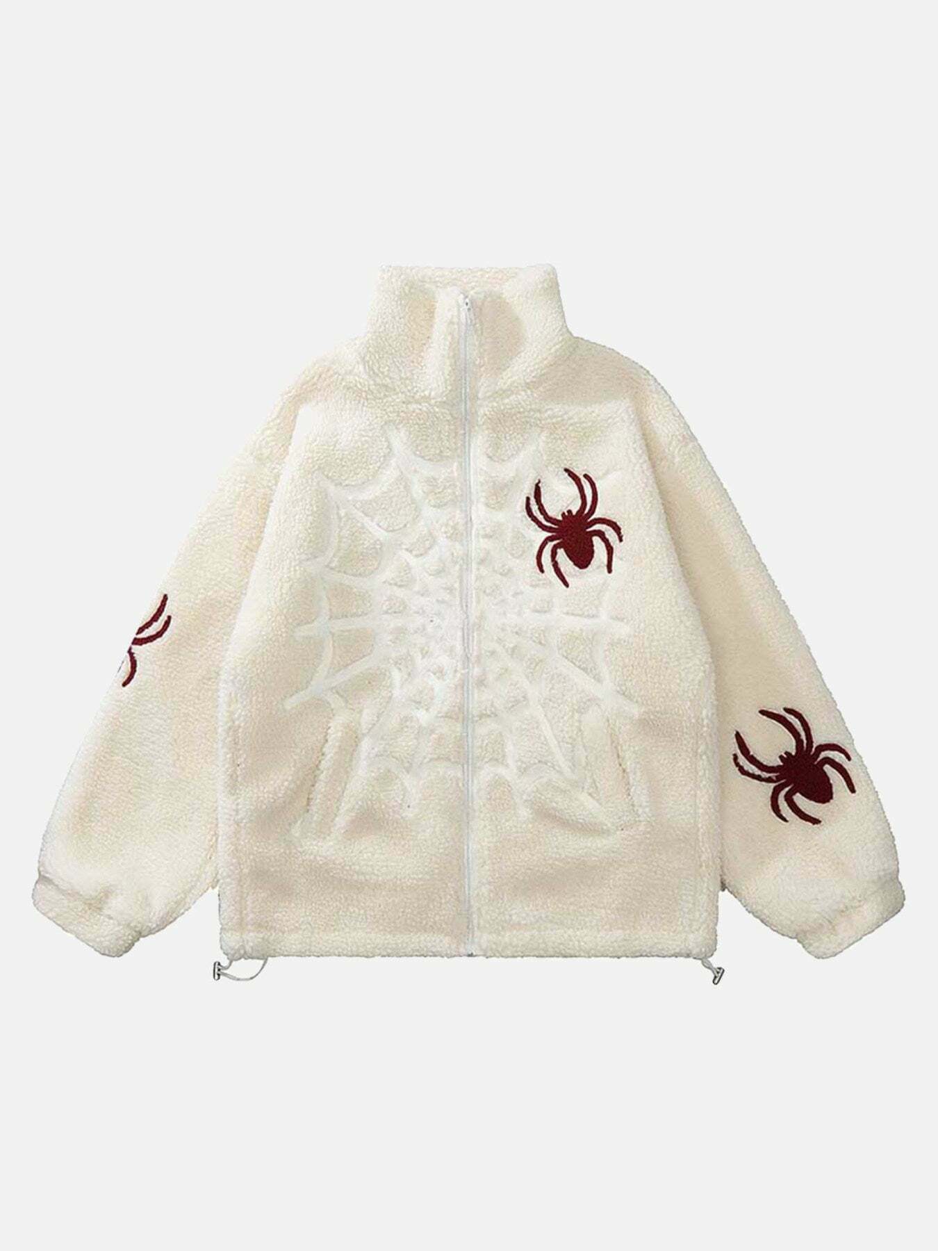 Gen Z K-POP Streetwear: Spider Loose Lamb Wool Jacket for Y2K Style