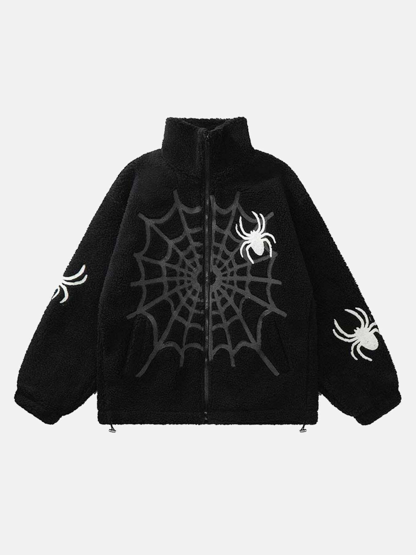 Gen Z K-POP Streetwear: Spider Loose Lamb Wool Jacket for Y2K Style