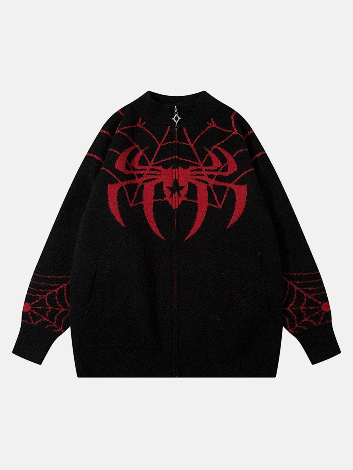 Gen Z K-POP Streetwear: Spider Print Loose Sweater Coat for Y2K Style