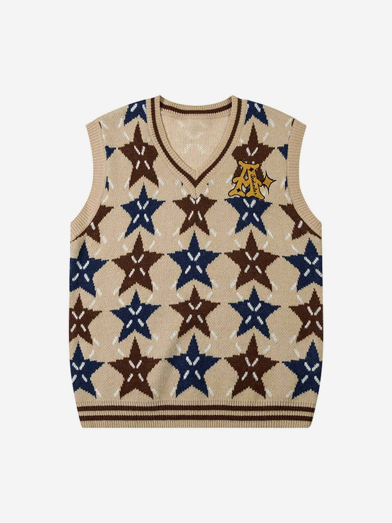 Gen Z K-POP Streetwear: Star Print Loose V-Neck Vest for Y2K Style