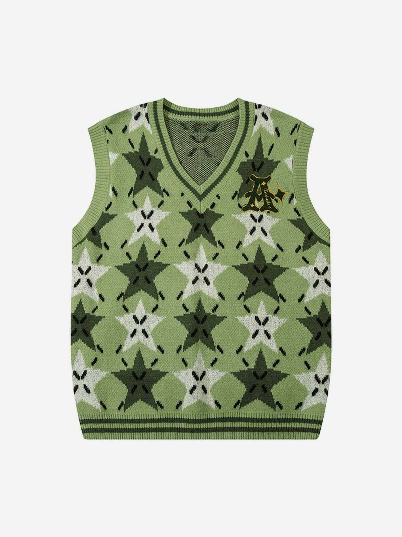 Gen Z K-POP Streetwear: Star Print Loose V-Neck Vest for Y2K Style