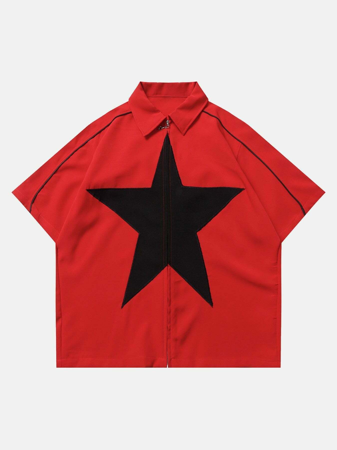 Gen Z K-POP Streetwear: Star Zipper Design Shirt for Y2K Style