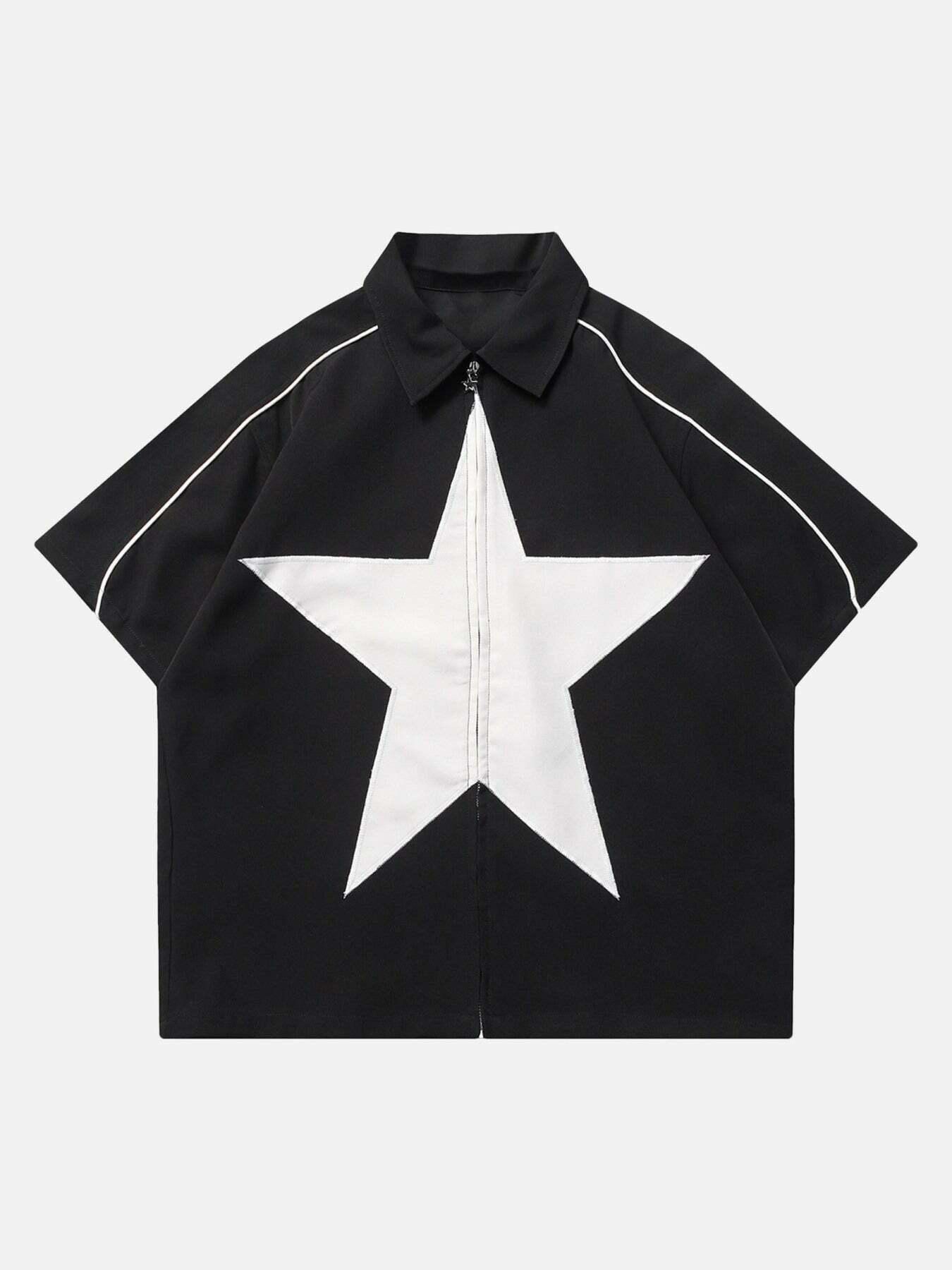 Gen Z K-POP Streetwear: Star Zipper Design Shirt for Y2K Style