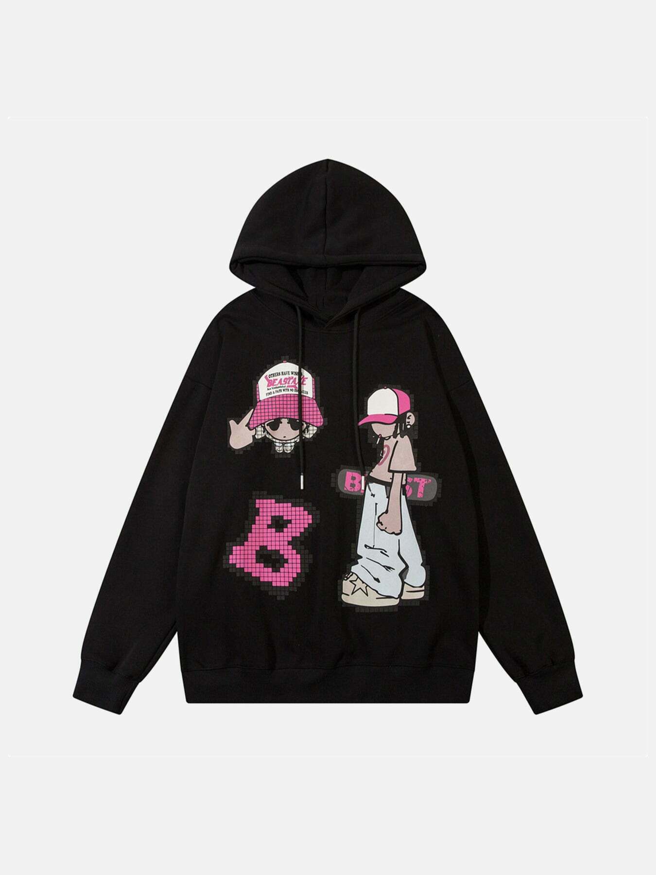 Gen Z K-POP Streetwear: Trendy Cartoon Graphic Hoodie for Y2K Style