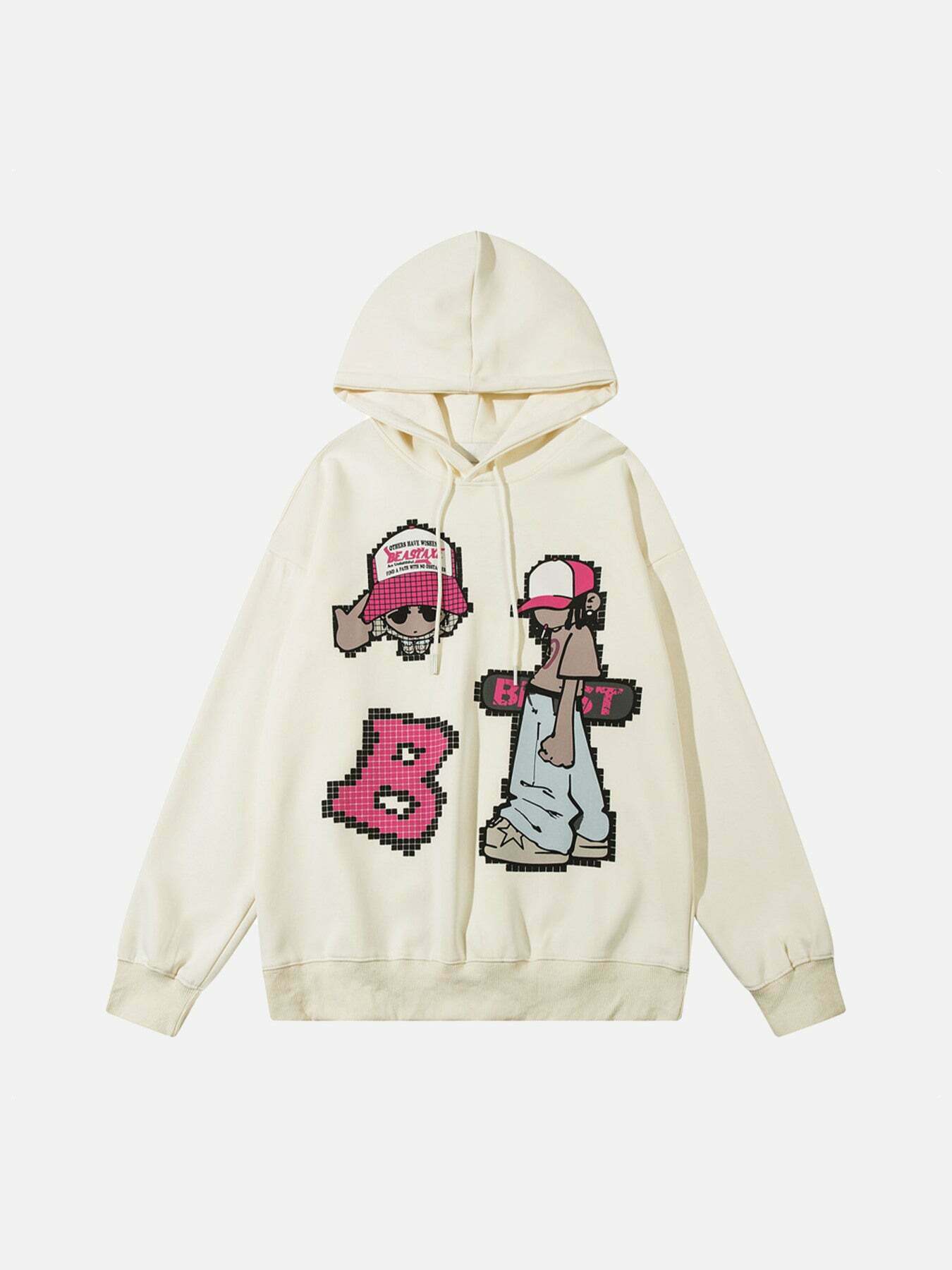 Gen Z K-POP Streetwear: Trendy Cartoon Graphic Hoodie for Y2K Style