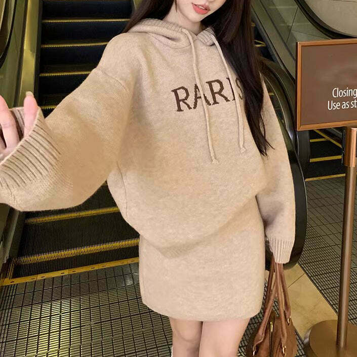 Gen Z K-POP Streetwear: Trendy Knit Skirt Set for Y2K Style