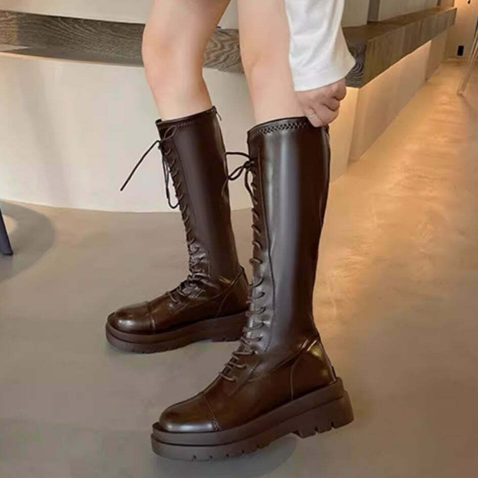 Gen Z K-POP Streetwear: Trendy Over-The-Knee Martin Boots