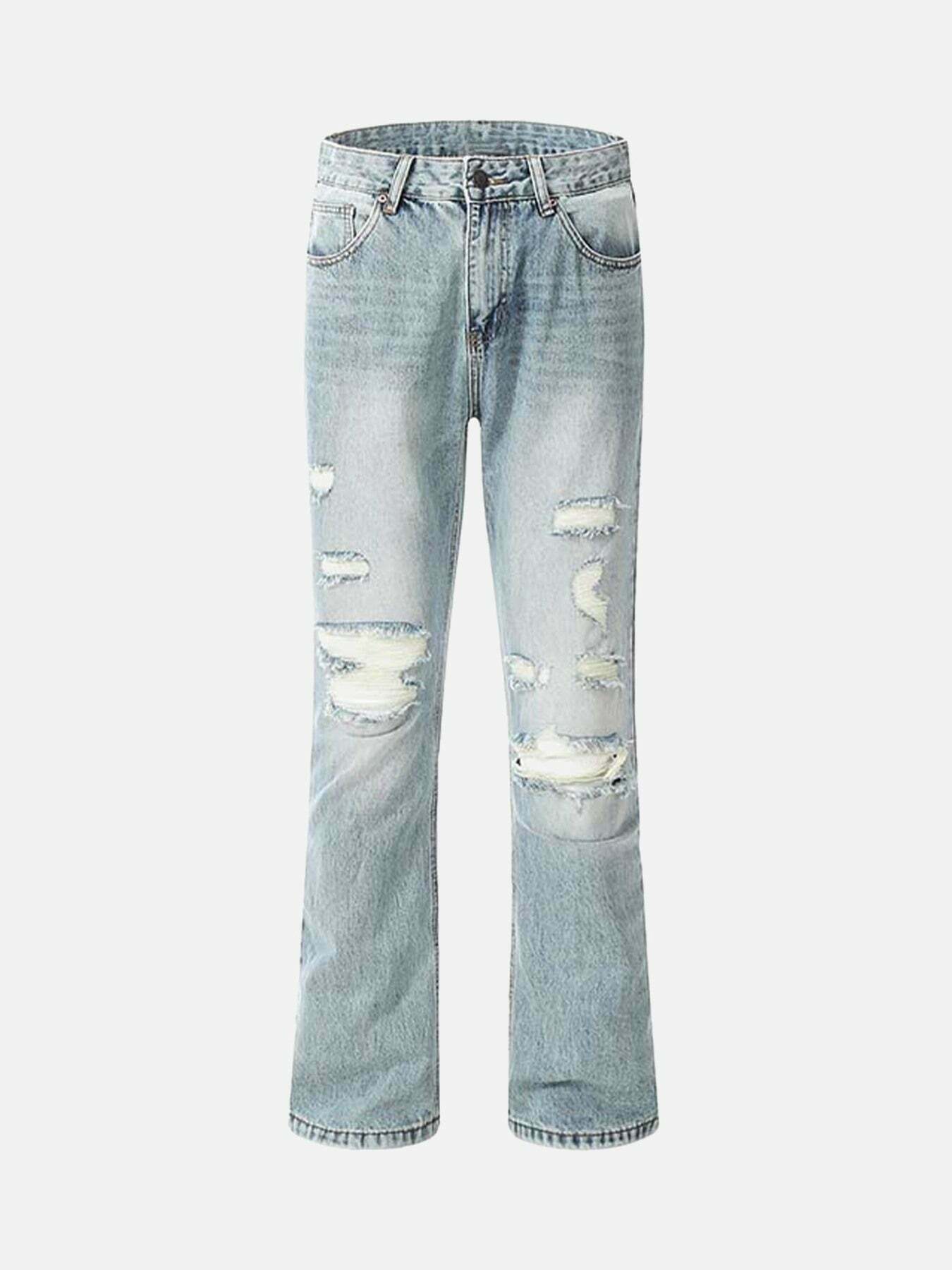 Gen Z K-POP Streetwear: Trendy Ripped Micro Flare Jeans for Y2K Style