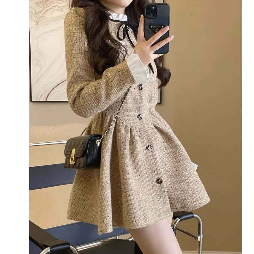 Gen Z K-POP Streetwear: Tweed Bell-Sleeve Dress