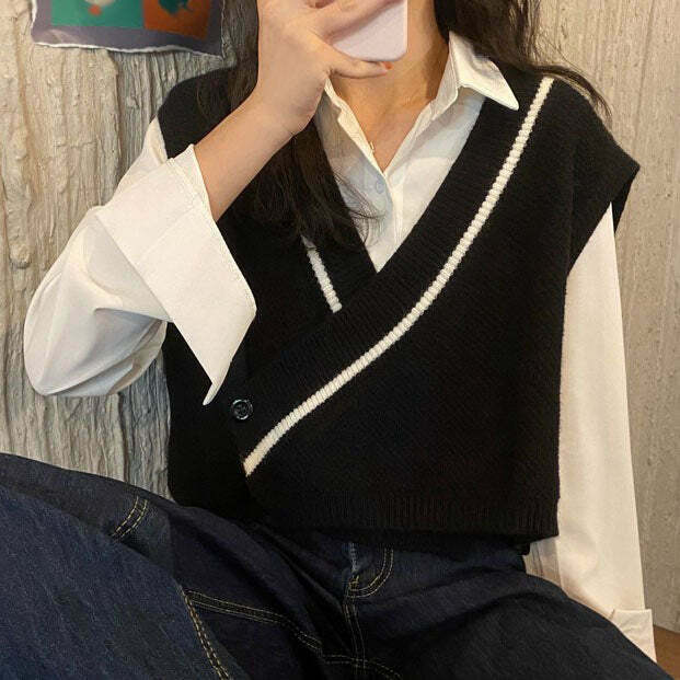 Gen Z K-POP Streetwear: Two-Piece Waistcoat Top with White Shirt