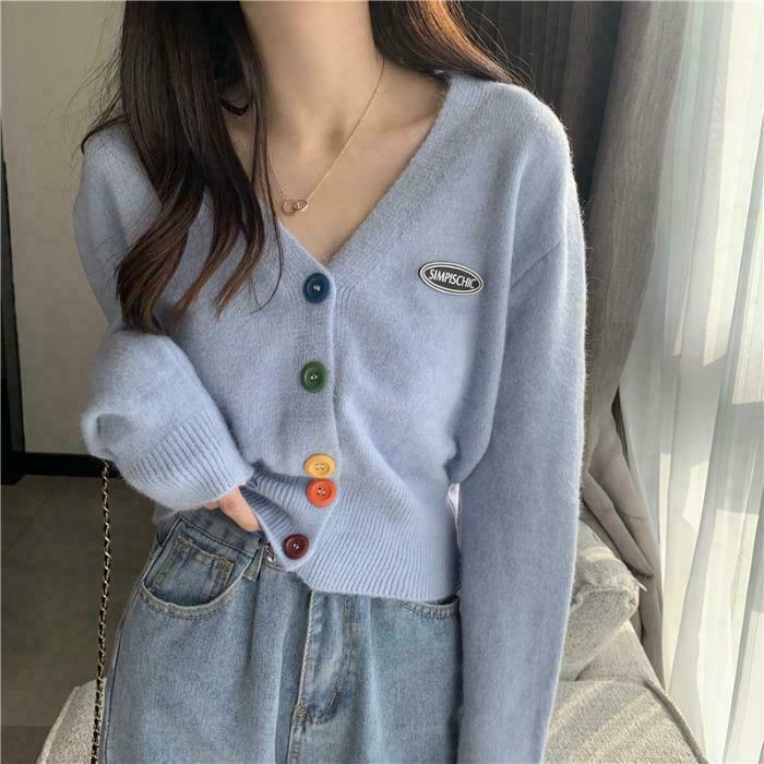 Gen Z K-POP Streetwear V-Neck Sweater Coat Cardigan