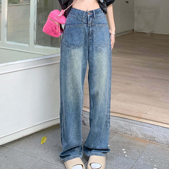 Gen Z K-POP Streetwear: Vintage High Waist Loose Jeans