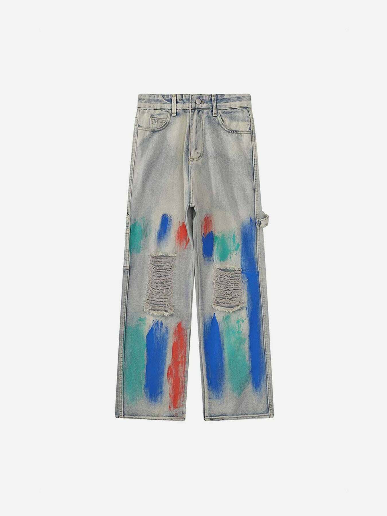 Gen Z K-POP Streetwear: Vintage Ink Wash Distressed Denim