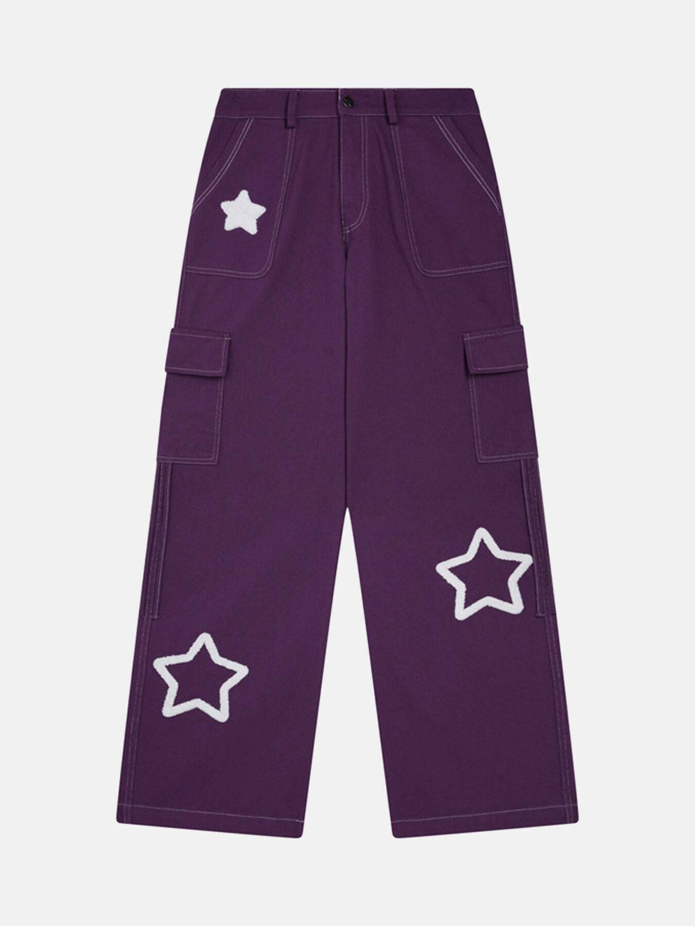 Gen Z K-POP Streetwear: Vintage Pentagram Multi-Pocket Work Pants