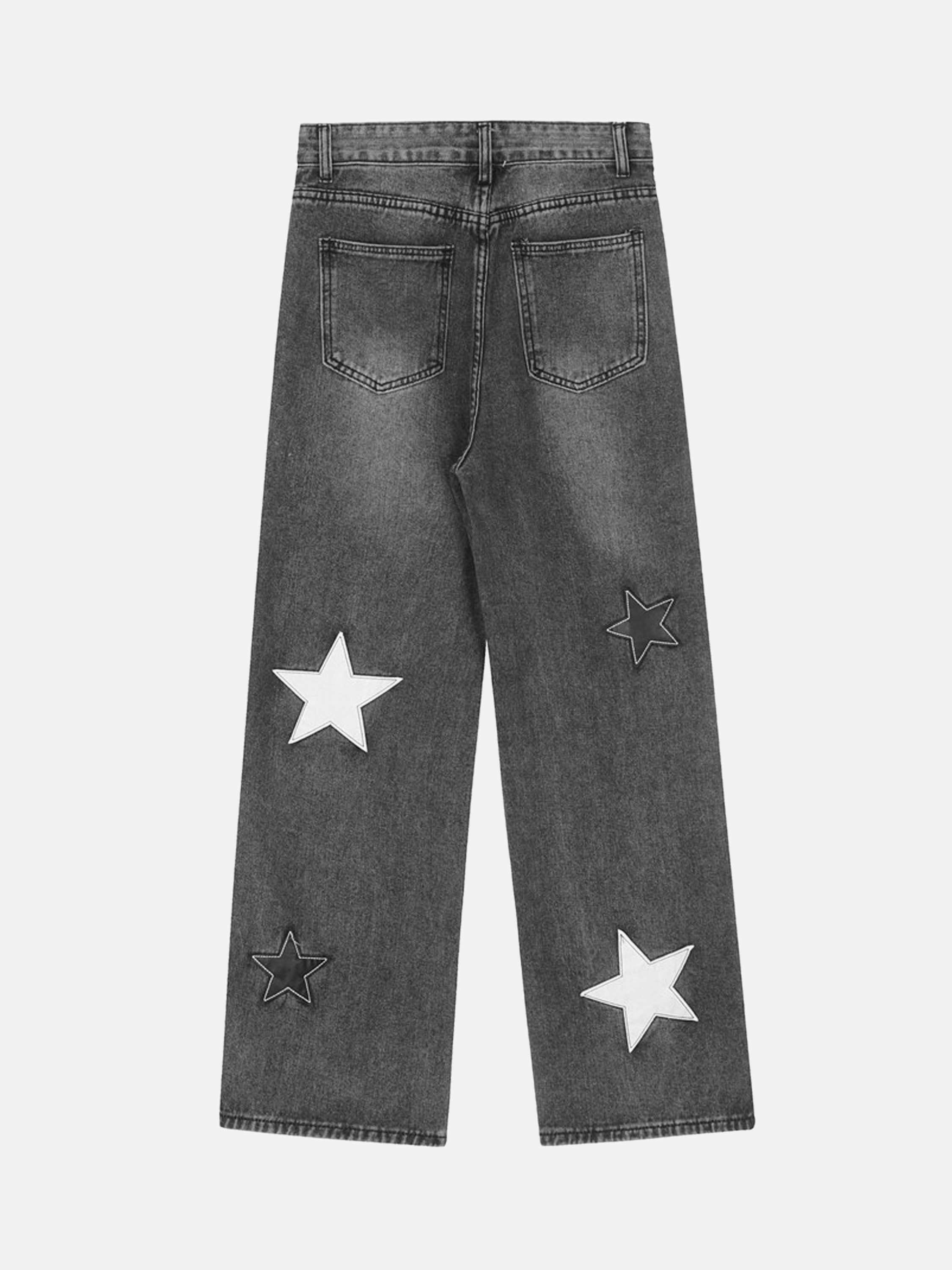 Gen Z K-POP Streetwear: Vintage Star Patch Embroidered Jeans