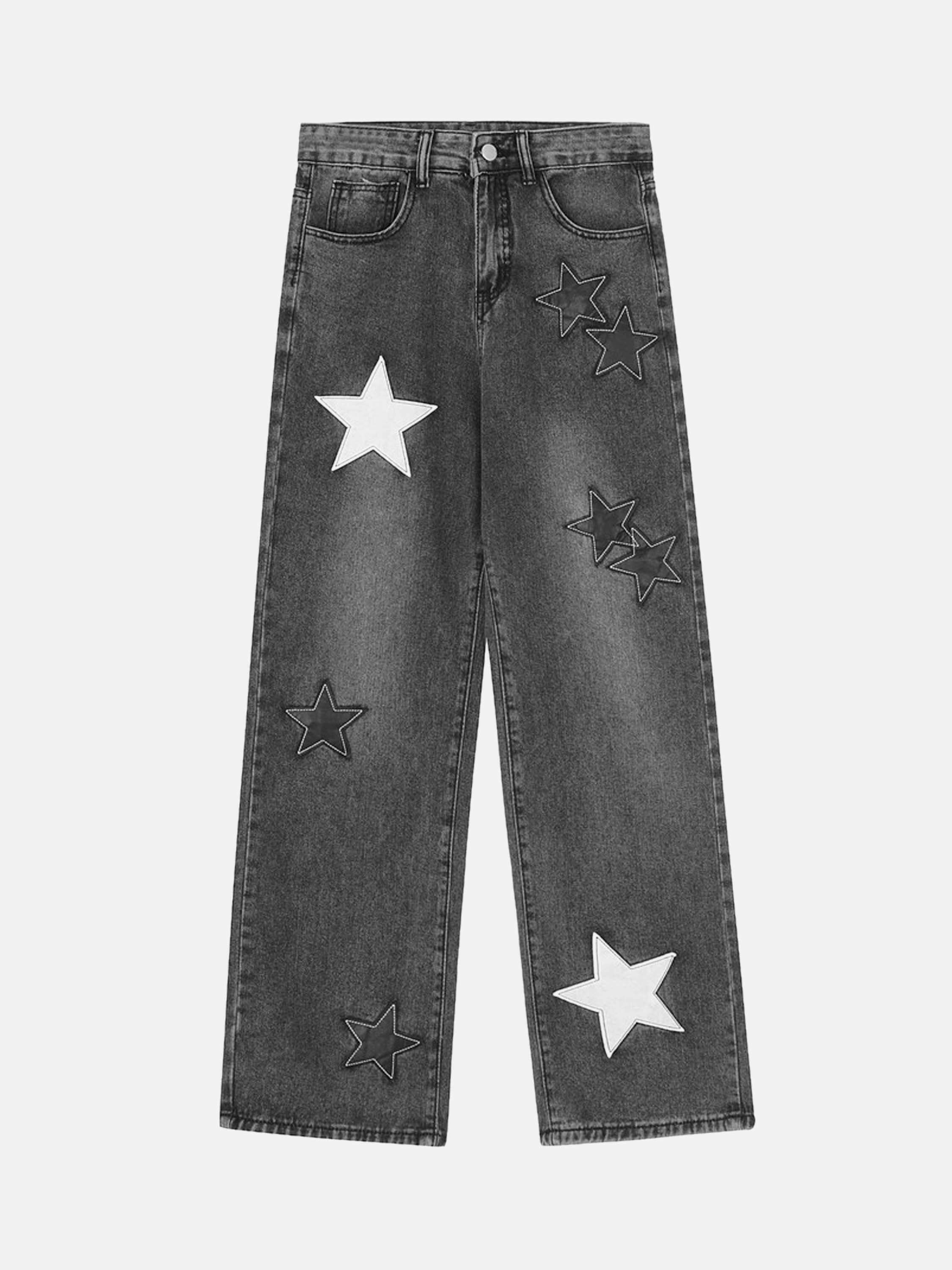 Gen Z K-POP Streetwear: Vintage Star Patch Embroidered Jeans