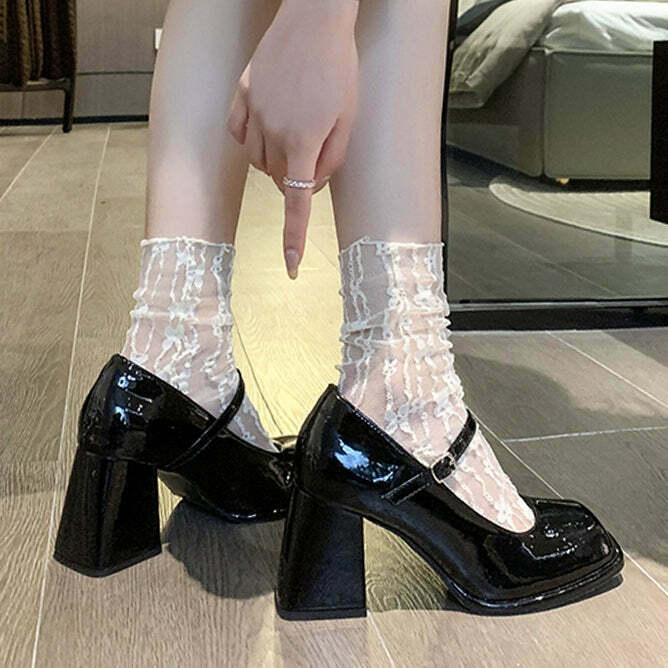 Gen Z K-POP Streetwear: Waterproof Platform High Heels with Square Toe Buckle