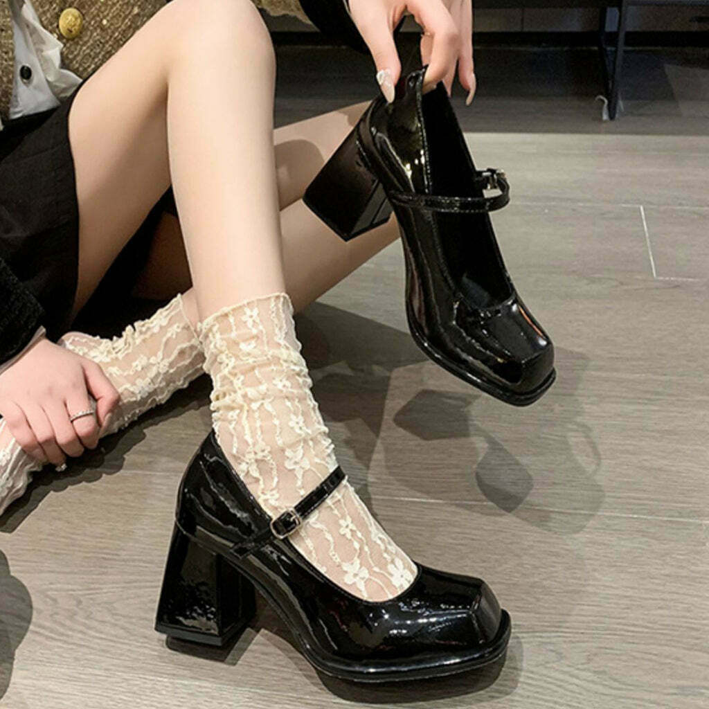 Gen Z K-POP Streetwear: Waterproof Platform High Heels with Square Toe Buckle