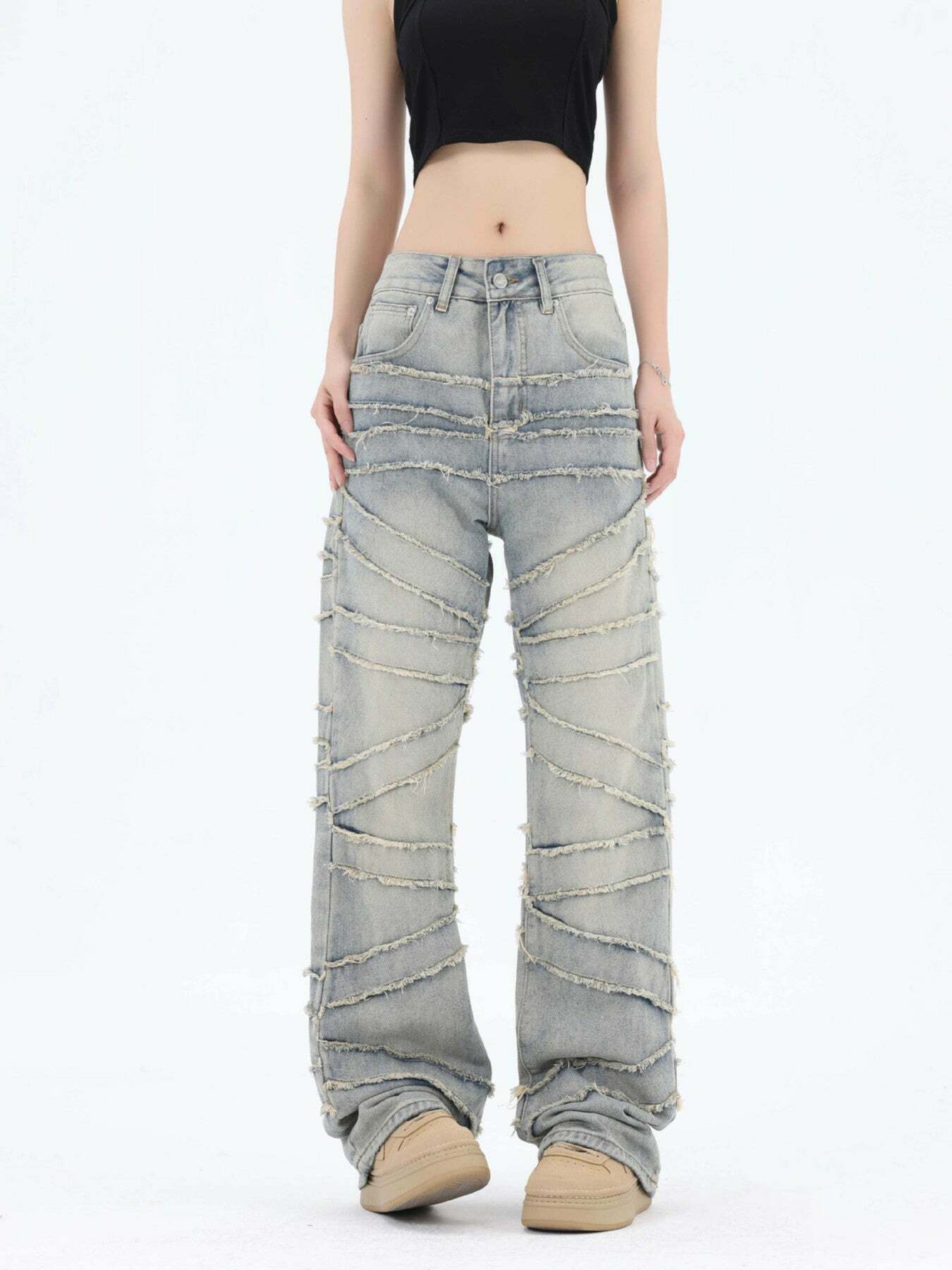 Gen Z K-POP Streetwear: Wide Leg Cat Whisker Jeans