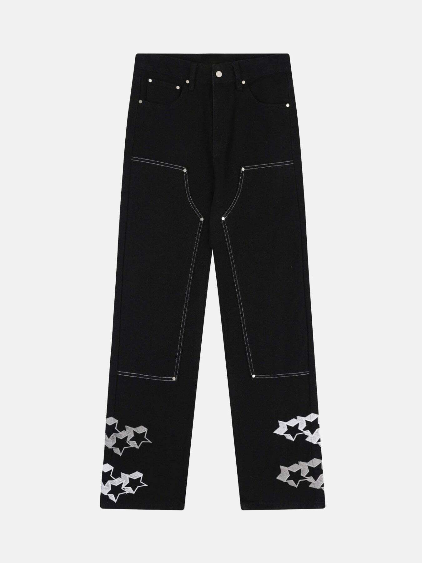 Gen Z K-POP Streetwear: Willow Nail Star Embroidered Jeans