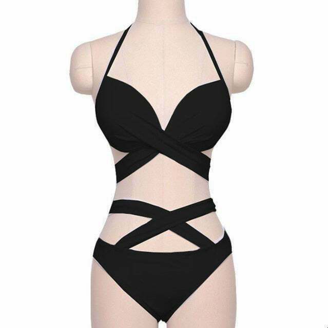 Gen Z K-POP Streetwear Y2K Halter Bikini Swimsuit