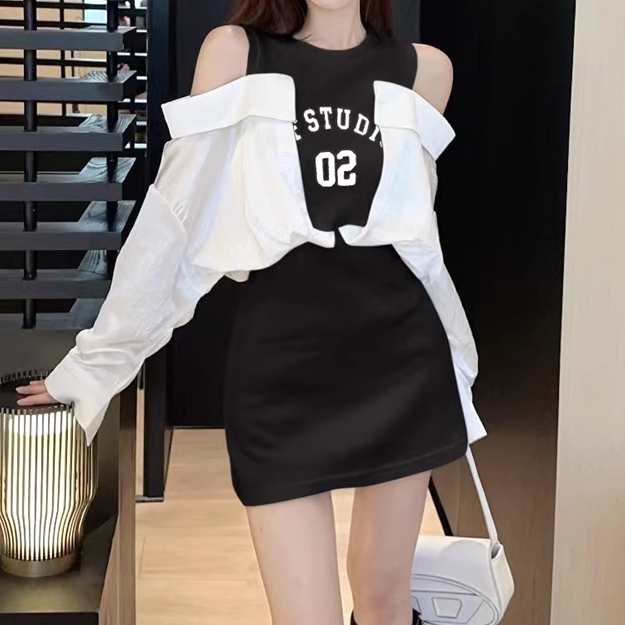 Gen Z K-POP Streetwear Y2K Off-Shoulder Slim Dress