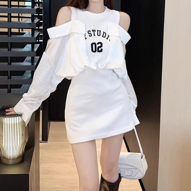 Gen Z K-POP Streetwear Y2K Off-Shoulder Slim Dress